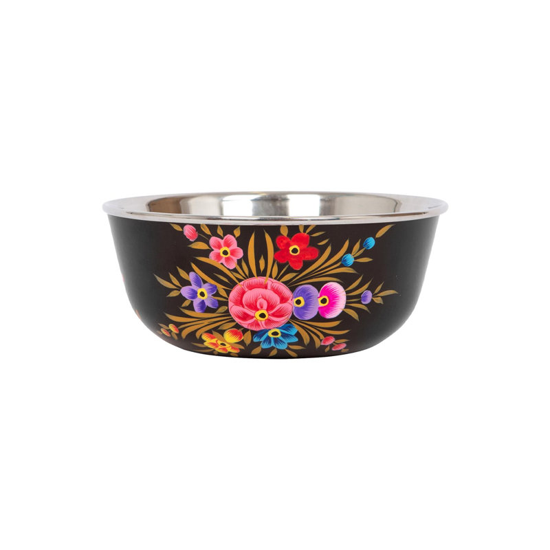 East Urban Home Hand-Painted Picnic Snack Bowl - 14.5cm - Ocean Pansy, Black