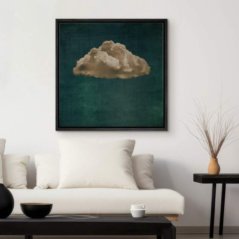 Clouds " Pastel Green Navy Blue Clouds In The Sky Watercolor Minimalist Relax Calm Decor Modern Art 3-IRS27 ", Black