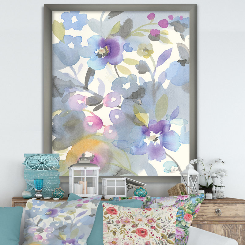 « bijoux jardin ii »-reproduction d’image sur toile, H 46 po x l 36 po x P 1,5 po, Cadre argenté