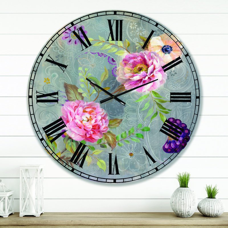 Pivoines et cachemire - Horloge murale chalet, Grand