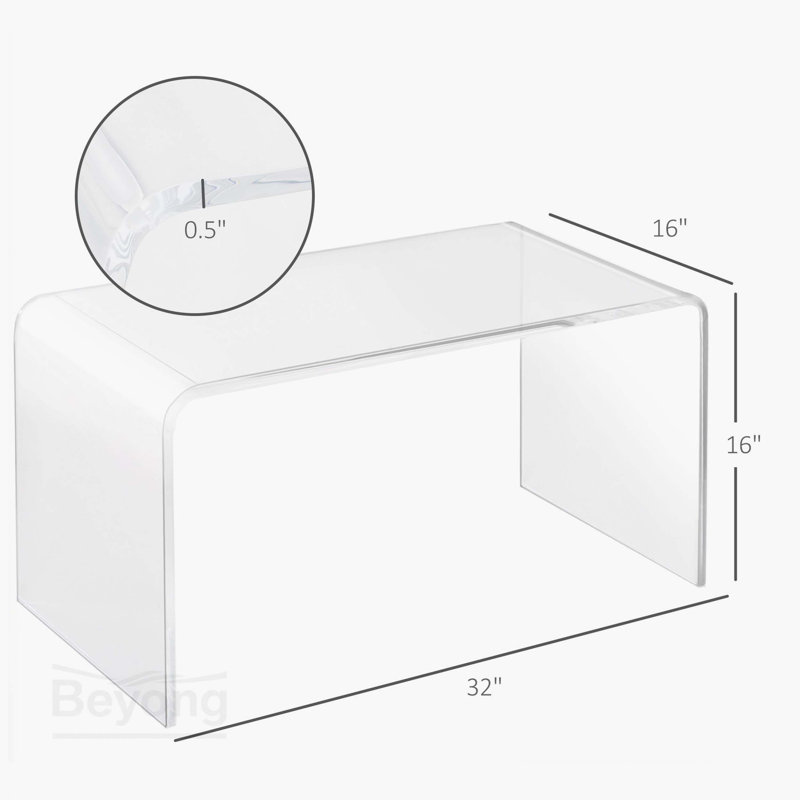 Coffee Table, 32" Long Rectangle Waterfall Coffee Table, Clear