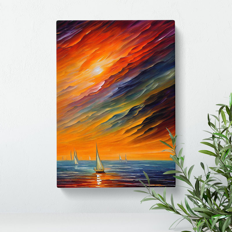 Boats Under The Sunset No.1 - Painting, Wrapped Canvas, 50cm H x 35cm W x 3cm D, No Matte
