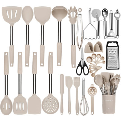 35 Pcs Silicone Cooking Utensil Set, Non-stick Heat Resistant, Dishwasher Safe, Bpa Free, Khaki