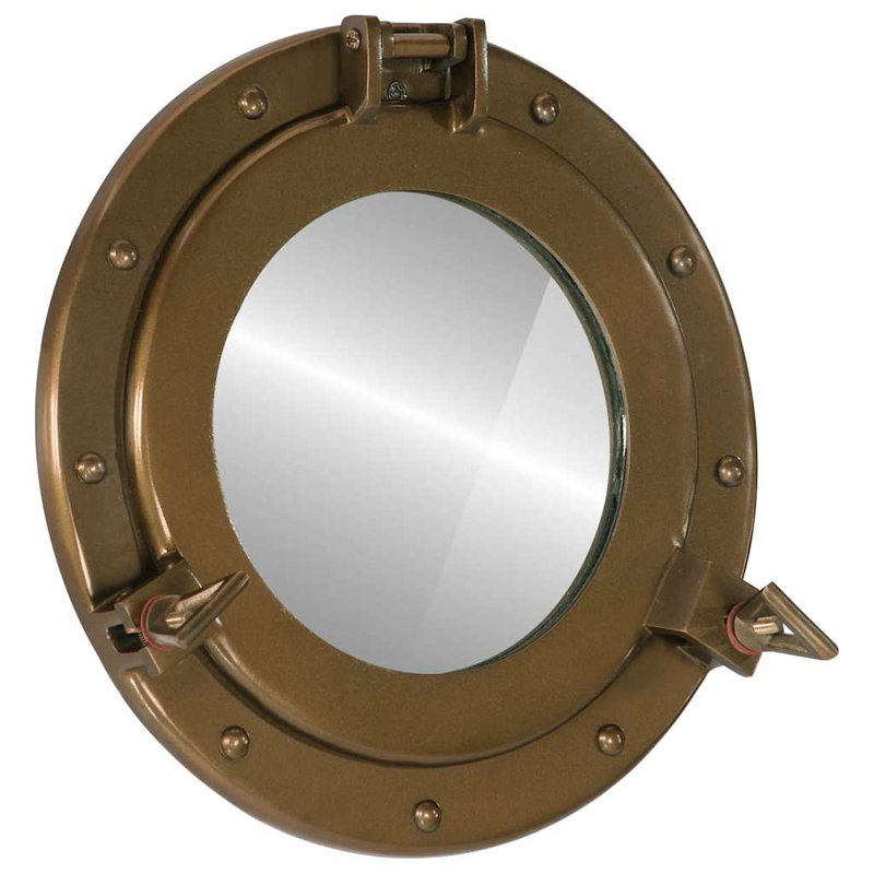 Porthole Mirror Wall Hanging Aluminium And Glass, Brown, 30 cm H x 30 cm W