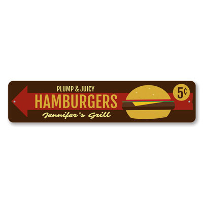 Juicy Hamburgers Aluminum Sign