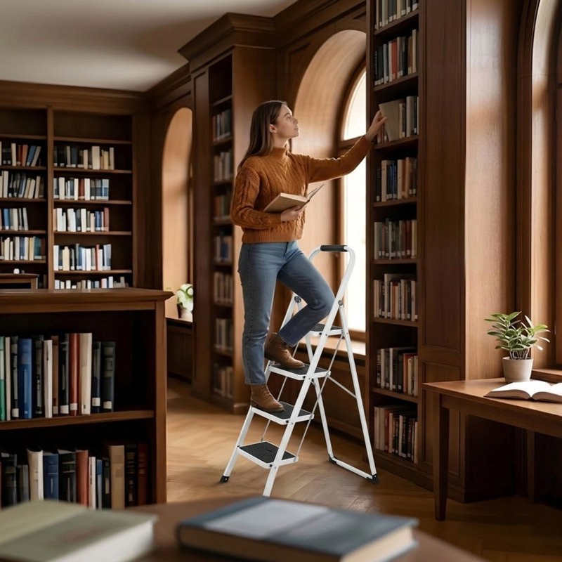 SIMPLI-MAGIC 4-Step Folding Step Ladder with Non-Slip Safety Steps, Lightweight Portable Ladder for Home and Household Use