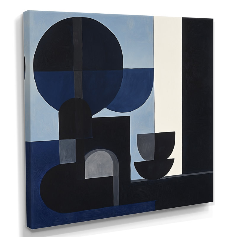 Composition Bleu Nuit - Décoration Murale Géométrique sur Toile, H 24 po x l 24 po, Toile tendue