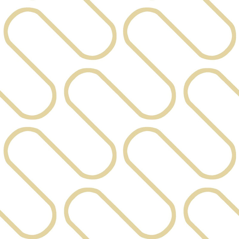 Linear Curve Wavey Lines Monochrome Gold/White 10m x 53cm Textured Matte Finish Paste the Wall Wallpaper Roll, Gold/White