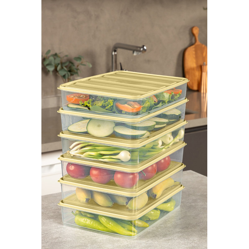 Durable Plastic Storage Box Set (6 Pieces), Yellow, 9.1 x 11.6 x 2.6 inches | 100% Dishwasher Safe, 118.3 fl oz Capacity Each | Ideal for Organizing Home, Office & Kitchen, Stylish & Functional Design