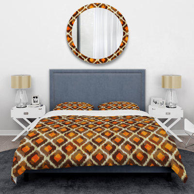 Yellow Ikat Ogee - Abstract Duvet Cover Set - Microfiber Polyester