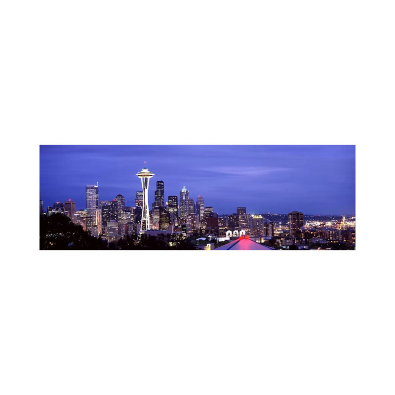 Skyscrapers in a City Lit Up at Night 1 Piece Wrapped Canvas Panoramic Wall Art, 121.92 cm H x 40.64 cm W x 1.91 cm D