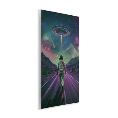 Alien Spaceship over Astronaut Wall Plaque, design by Wumples