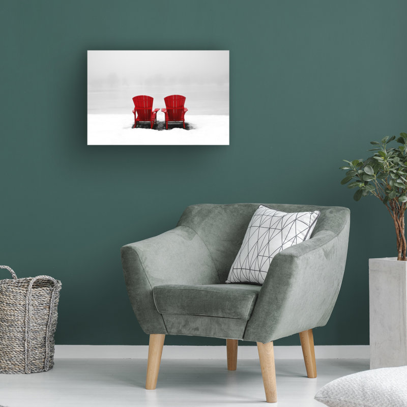 Clir Branson, chaises Adirondack rouges en hiver sur toile, H 16 po x l 24 po x P 2 po