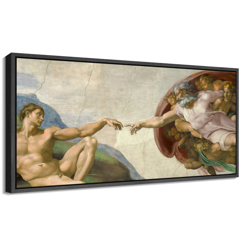 The Creation of Adam by Michelangelo Modern Art, 30" H x 60" W, Black