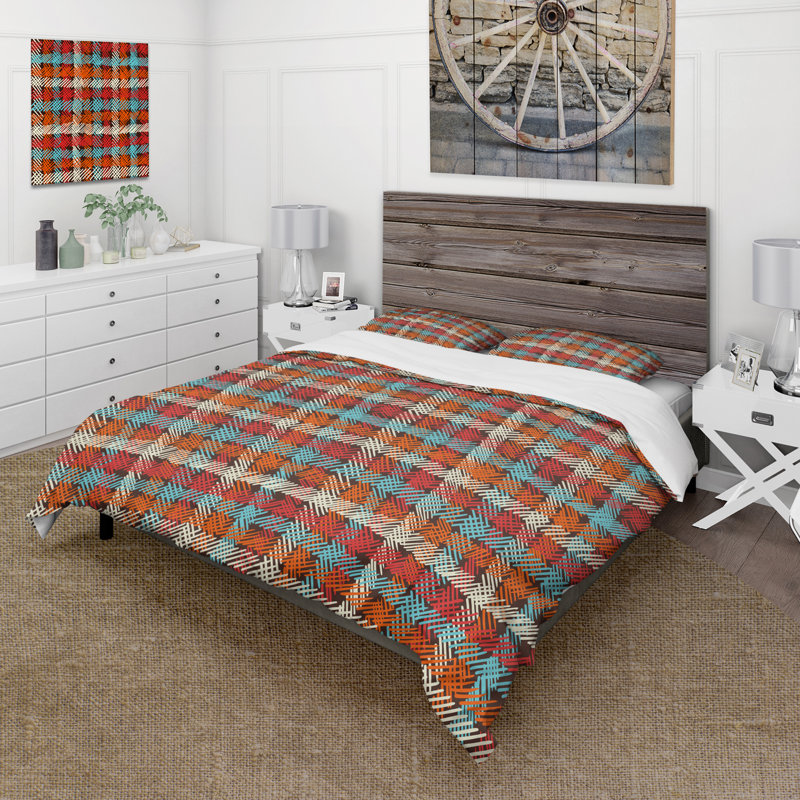 Carrés rétro à carreaux Boho - ensemble de housse de couette Farmhouse - microfibre de polyester