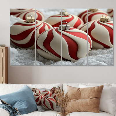 Ensemble de décoration murale rouge et blanche «Christmas Peppermint Swirl I» - Noël