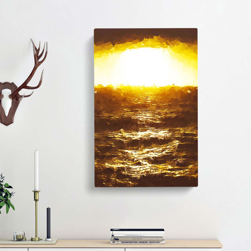 Yellow Sun Over The Ocean In Abstract - Wrapped Canvas Print, 50cm H x 35cm W x 3cm D