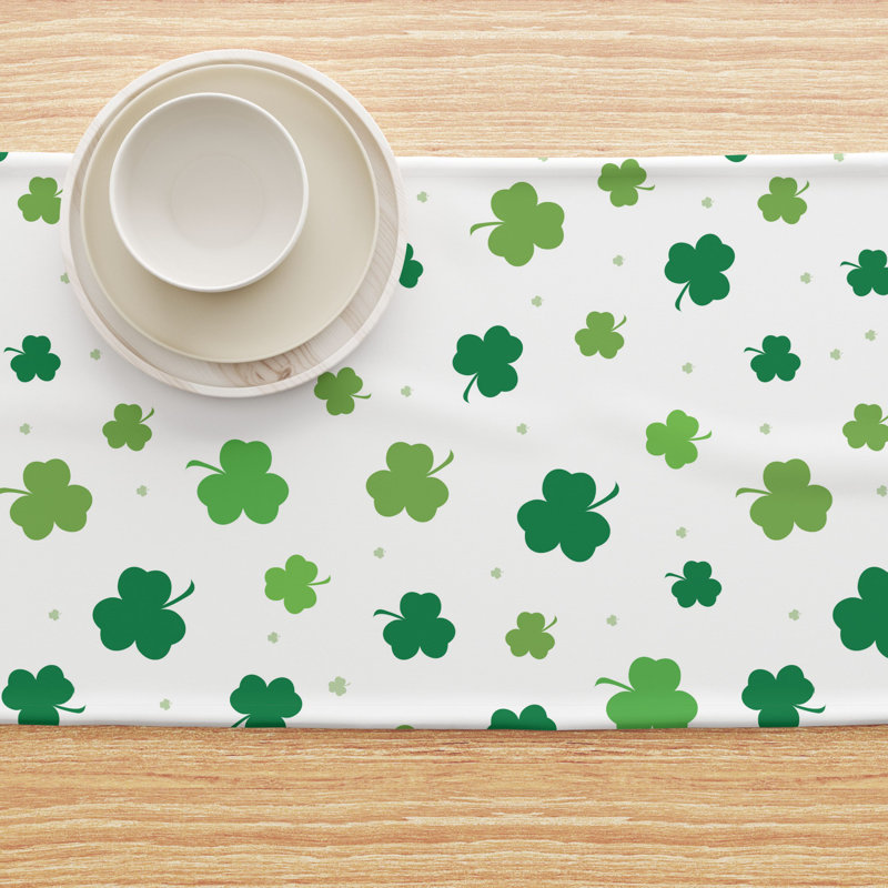 Eure Tossed Shamrocks Table Runner, 108" L x 14" W, White