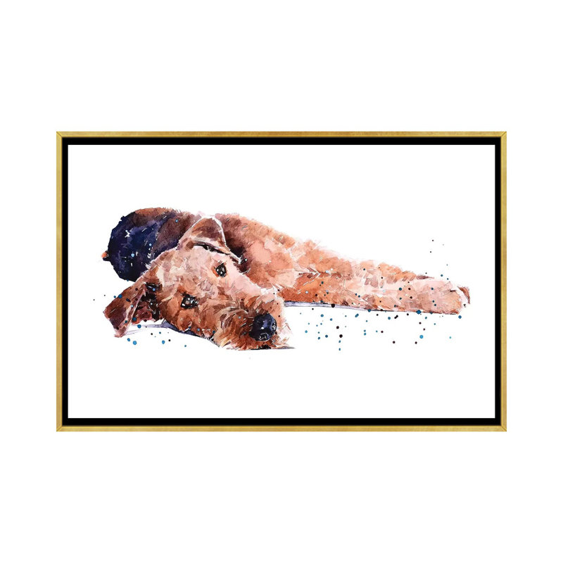 " Airedale I " by EdsWatercolours, No Mat, 26" H x 40" W x 1.5" D, Gold Framed Canvas