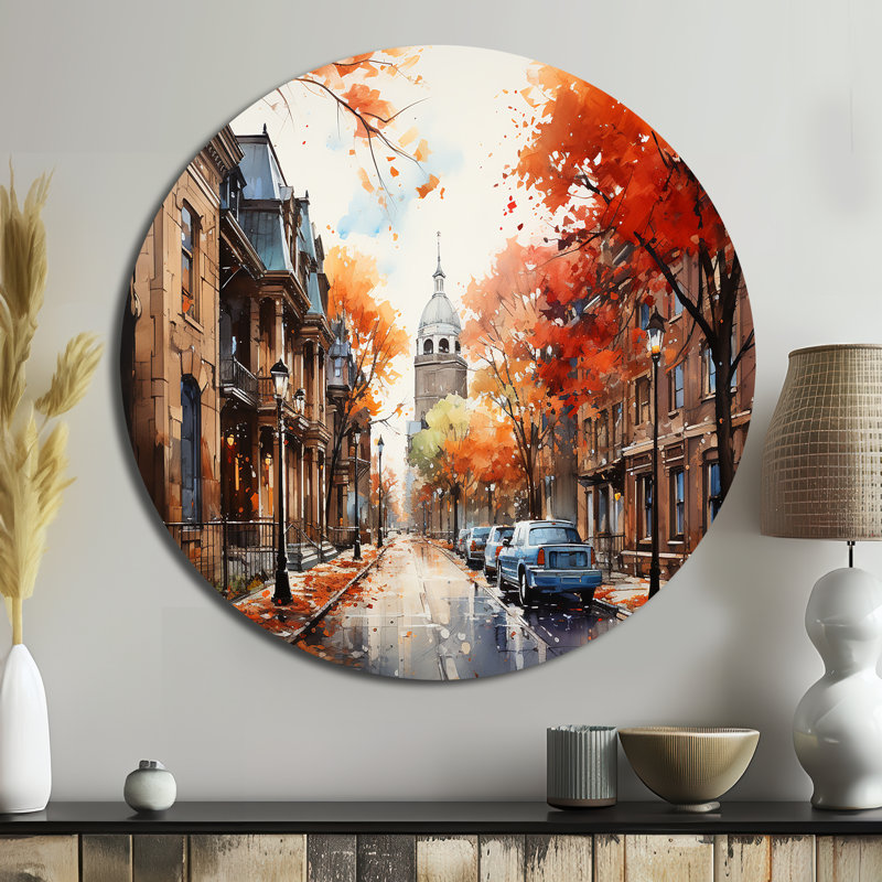 Tussilage - paysage urbain rond, art en métal, H 23 po x l 23 po