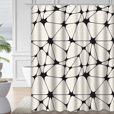 Waterproof Modern Abstract Triangle Grid Shower Curtain with 12 Hooks