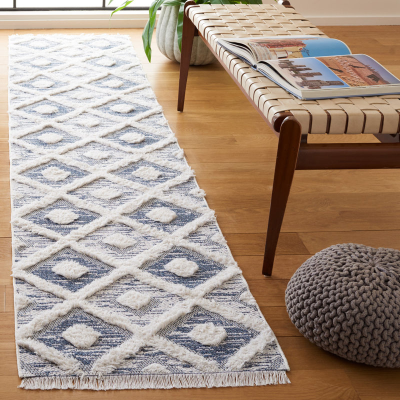 Tignall Geometric Area Rug in Navy / Ivory, Runner 2' x 9'