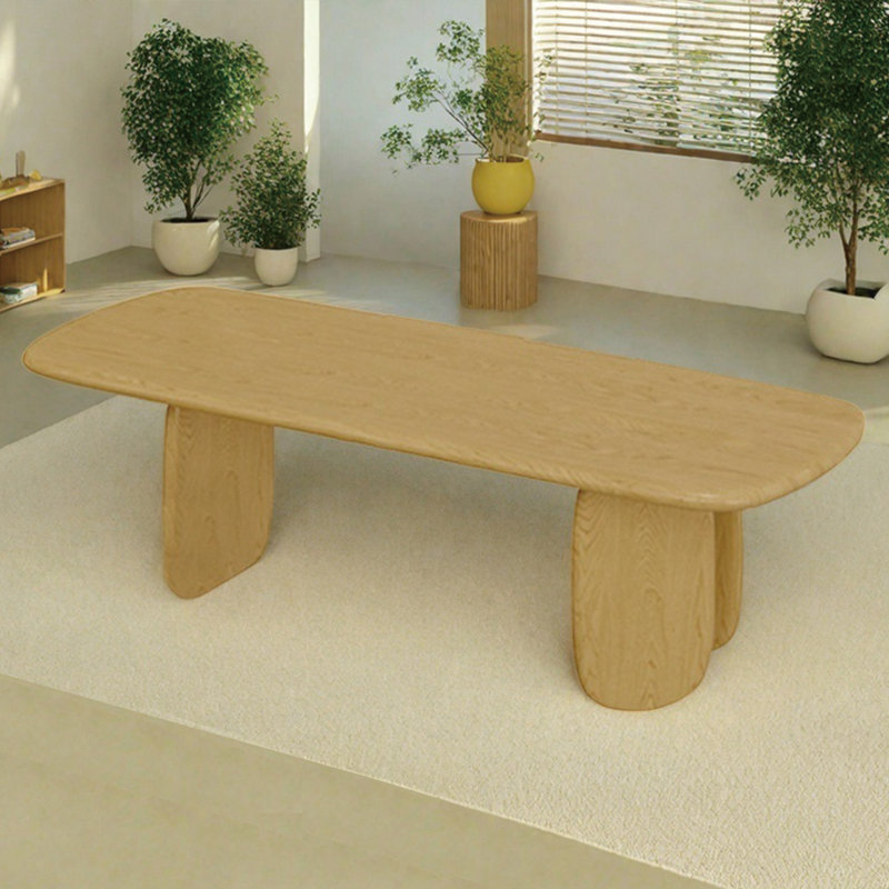 Warm solid wood dining table, 29.52"H x 78.74"L x 31.49"W