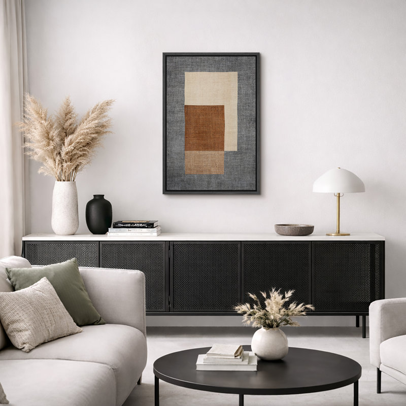 «Mid-Century Shape», œuvres d'art de blocs abstraits bruns, beiges et gris, images murales minimalistes rustiques modernes géométriques, art mural impression sur toile encadrée