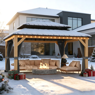 13 pi. L 11 pi. D Pavillon de jardin extérieur en bois massif avec moustiquaire