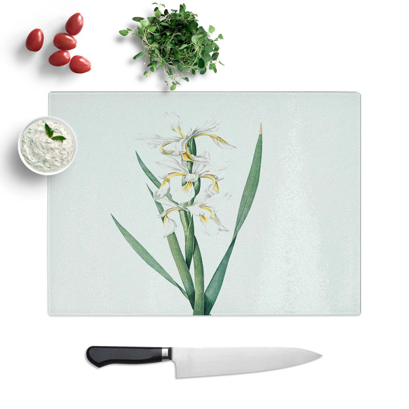Tempered Glass Yellow-Banded Iris Flowers by Pierre-Joseph Redoute Chopping Board, 28.5 cm W x 20 cm L