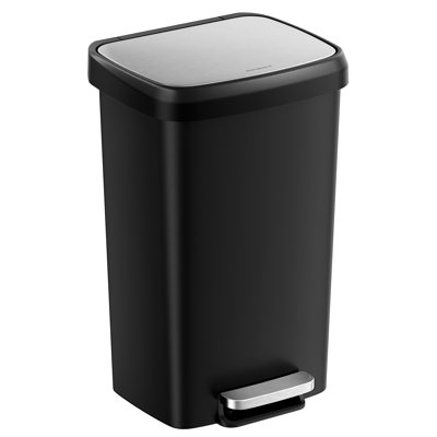 Plastic Kitchen Trash Can, 12-Gallon (45 L) Garbage Can With Stainless Steel Lid, Soft Close, Pedal Waste Bin With Wheels And Rear Handle