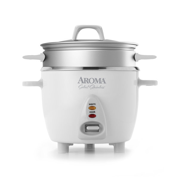Aroma Housewares 14-Cup (Cooked) / 3Qt. Select Stainless Pot-Style Rice  Cooker, & Food Steamer, One-Touch Operation, Automatic Keep Warm Mode,  White