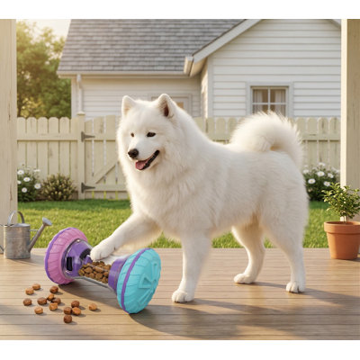 Interactive Dumbbell Dog Roller Puzzle Toy, Adjustable Treat Dispensing, Silent Rolling for Apartment, Rose
