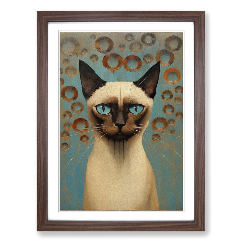 Siamese Cat Modern - Single Picture Frame Print on Wood, Walnut, 34cm H x 25cm W x 2cm D