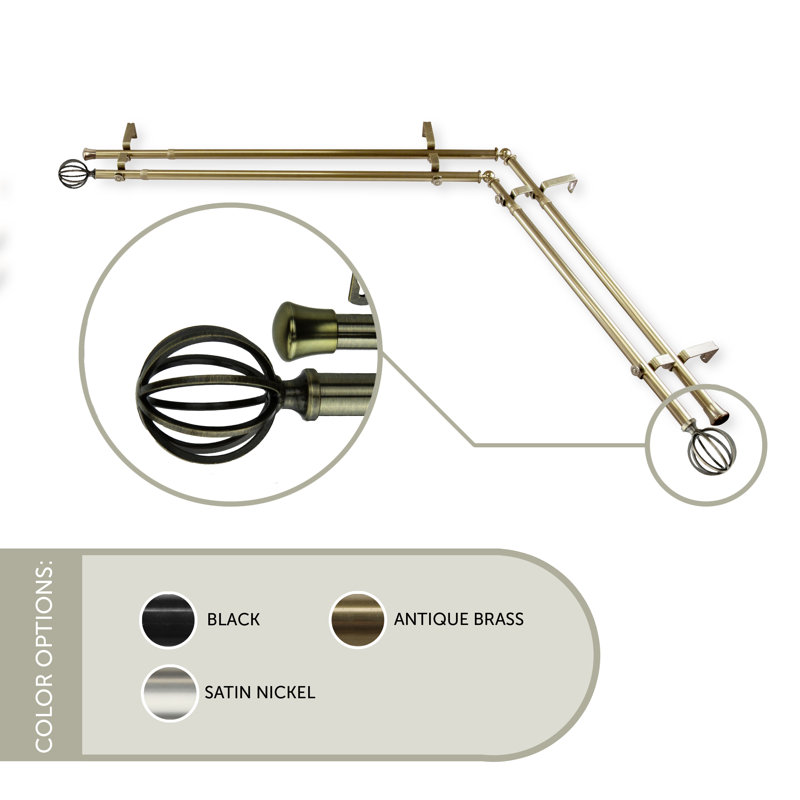 Burma Adjustable Double Curtain Rod, 120" - 70", Antique Brass