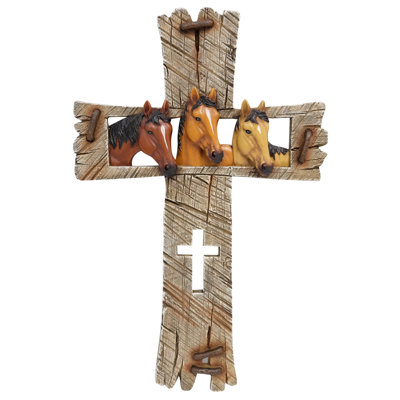 Croix murale en polyrésine avec trois chevaux