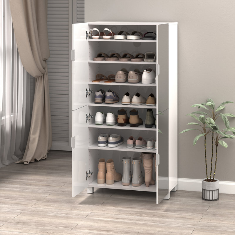 Armoire à chaussures avec 4 portes miroir - rangement de 50 po pour le hall d'entrée