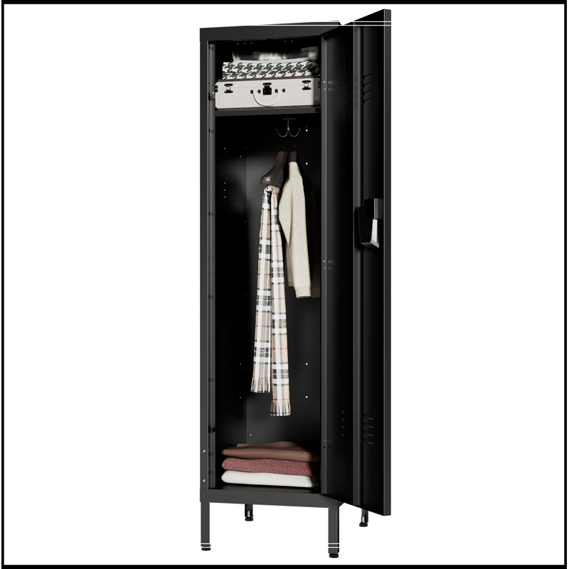 Armoire de bureau en métal avec porte ventilée, serrure et crochets latéraux, Black