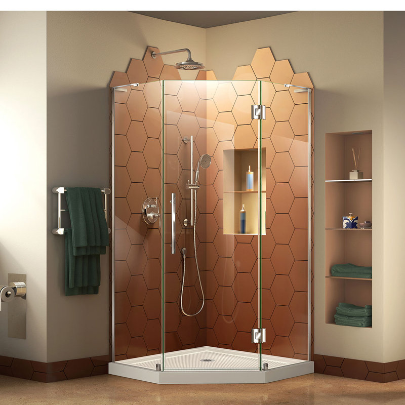 DreamLine Prism Plus 42" x 74.75" Rectangle Hinged Shower Enclosure with Base Included, Chrome/Biscuit