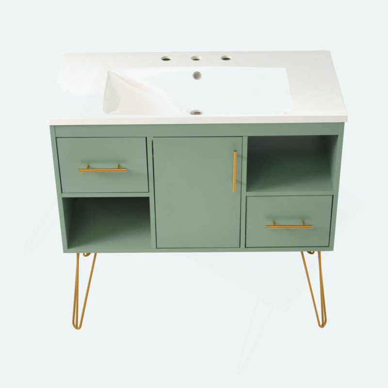 36'' Green MDF Freestanding Bathroom Vanity with Resin Sink