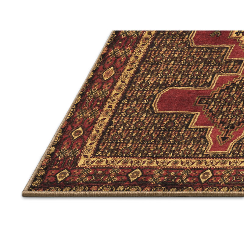 Tapis oriental brun / rouge tissé à la machine, Tapis de couloir 2 pi x 5 pi