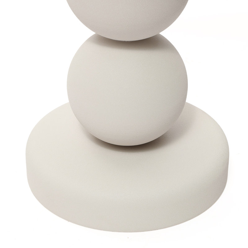 Table d'appoint ronde moderne en métal crème avec sphères empilées de 23,23 pouces