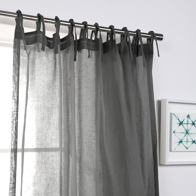 Jaylene Sheer Tie Top Curtain, Dark Gray, 52" x 84"