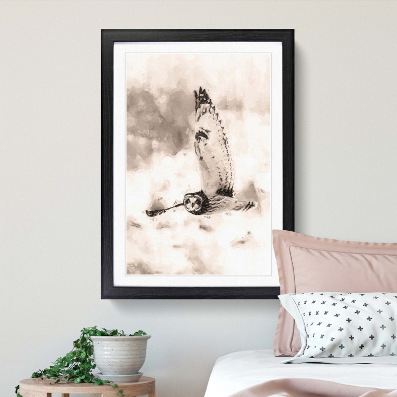 Owl in Flight in Abstract - Picture Frame Graphic Art Print, Black Framed, 36cm H x 27cm W x 2cm D