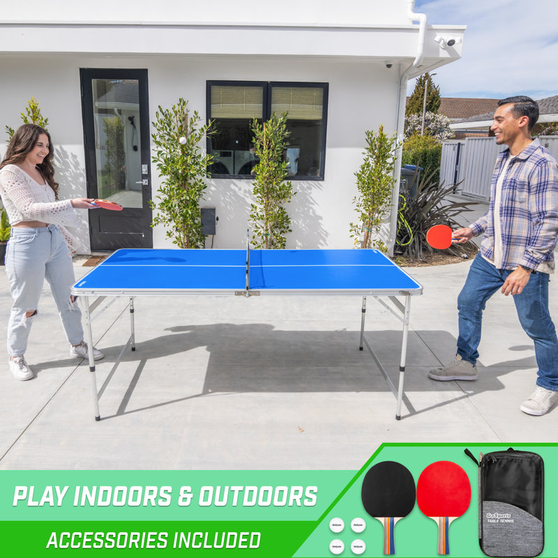 Blue Aluminum Folding Mid-Size Table Tennis Set with Net