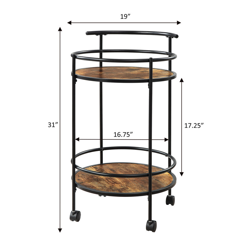 Rayfield Metal Serving Bar Cart, Weathered Oak Black
