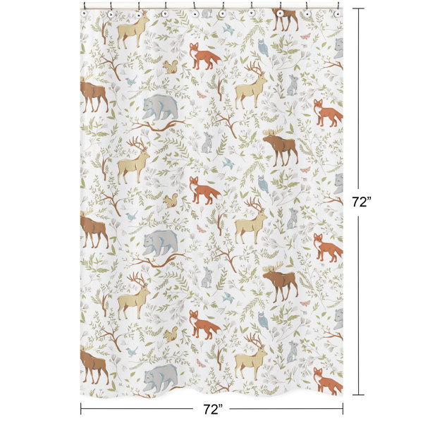 Artistic Painting Sweet Fox Shower Curtain Set Hooks for Bathroom Deer  Print