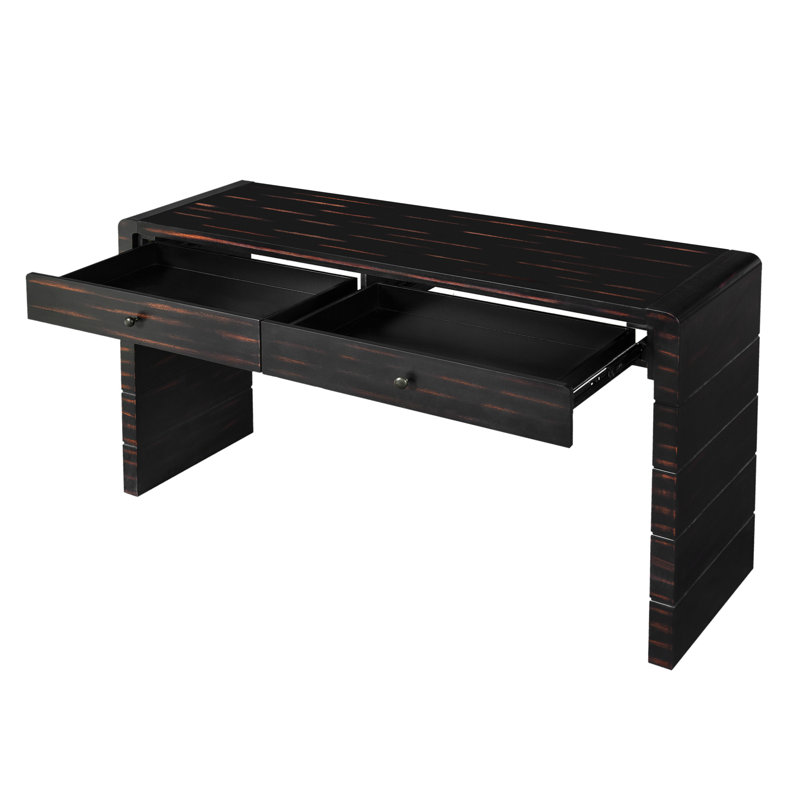 Curved Console Table With Storage, Distressed Black