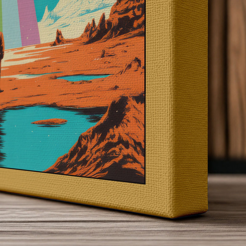 Figure Under Cosmic Light Retro - Wrapped Canvas, 18x12 - 45.7 x 30.5 cm, Ochre Border