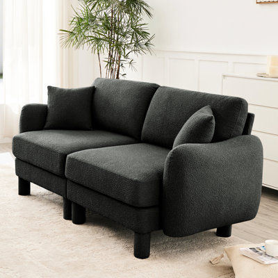 Canapé moderne en tissu gris foncé à 2 boucles avec des courbes élégantes et une assise pour le cadre de salon Revêtement quotidien respirant
